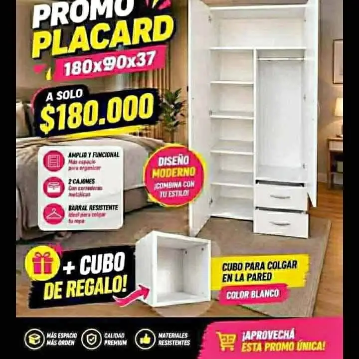 Hola Buenas! tengo en promo placard c/puertas 180x90x37 $190.000 Hacemos envíos! para