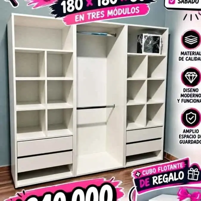 Hola buenas! tengo en promo vestidor 3 modulos de 180X180X30 $240.000 180x180x45 $265.000 Ha