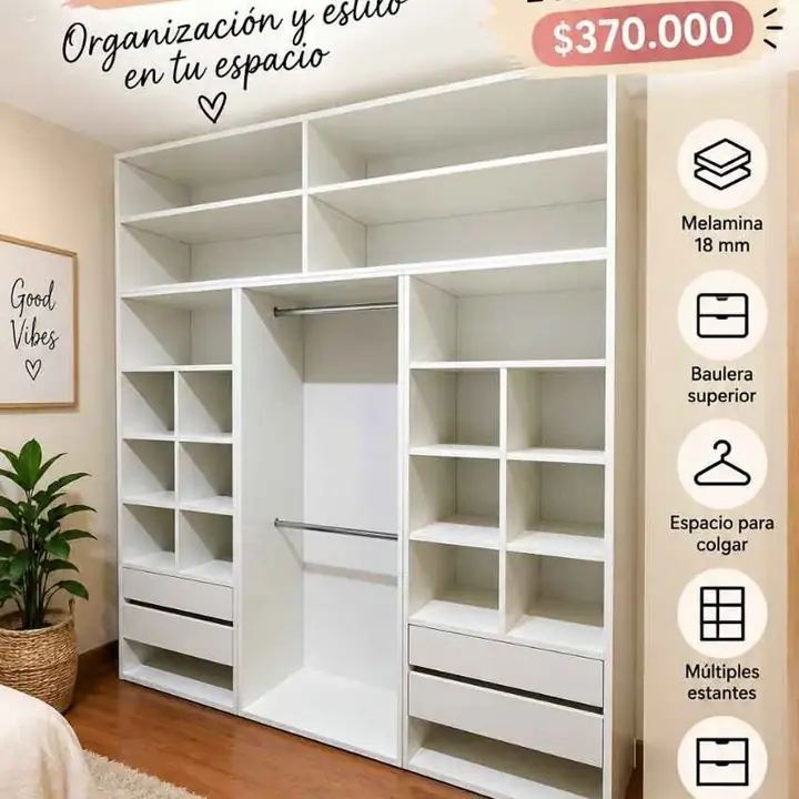 Vestidor con baulera 240x120x45 en cuatro Módulos A: $370,000-. Abonas al Rec