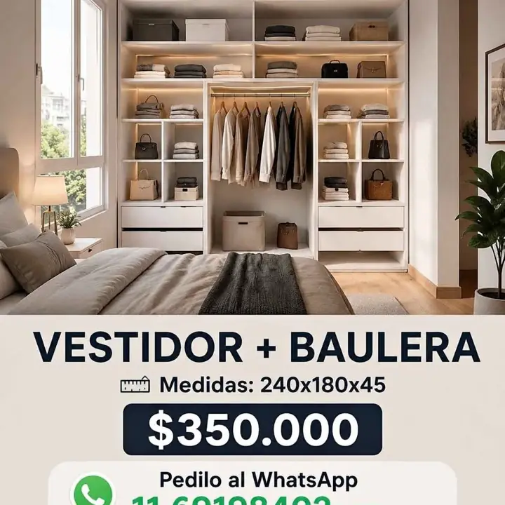 Vestidor C/baulera 2 barrales 12 cubos 4 cajones medida 240 x 180 x 45 - 1 x $350