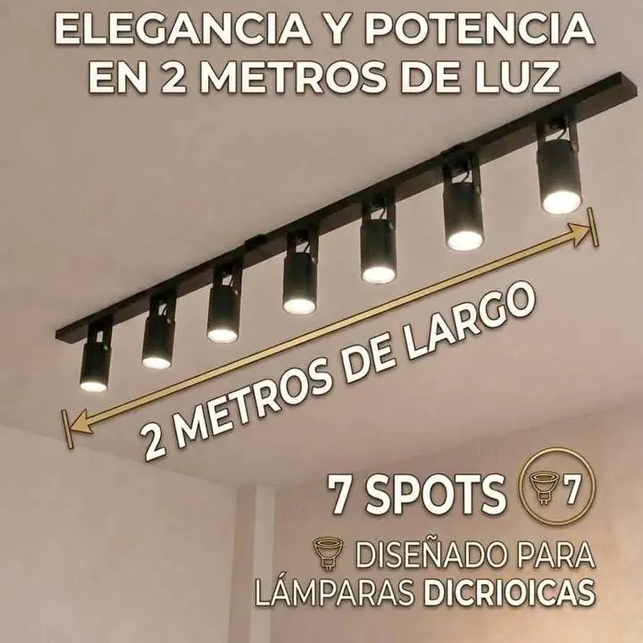 Lampara moderna de 2 metros con 7 spots para dicroicas iluminacion Hogar locales minimalista