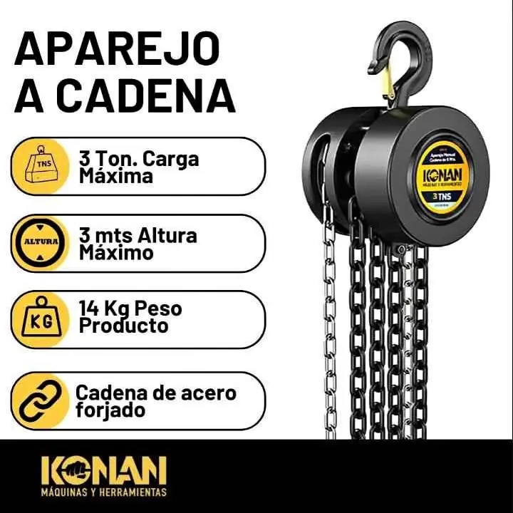 Aparejo Manual 3 Tonelada 3 Metros de Cadena KONAN