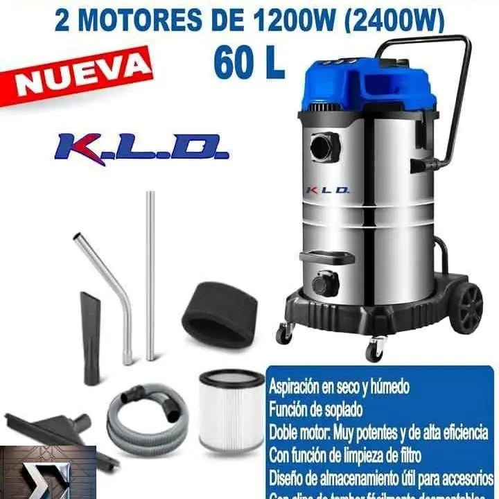 Aspiradora Polvo/ liquido de Doble Motor 60litros 2400W KLD