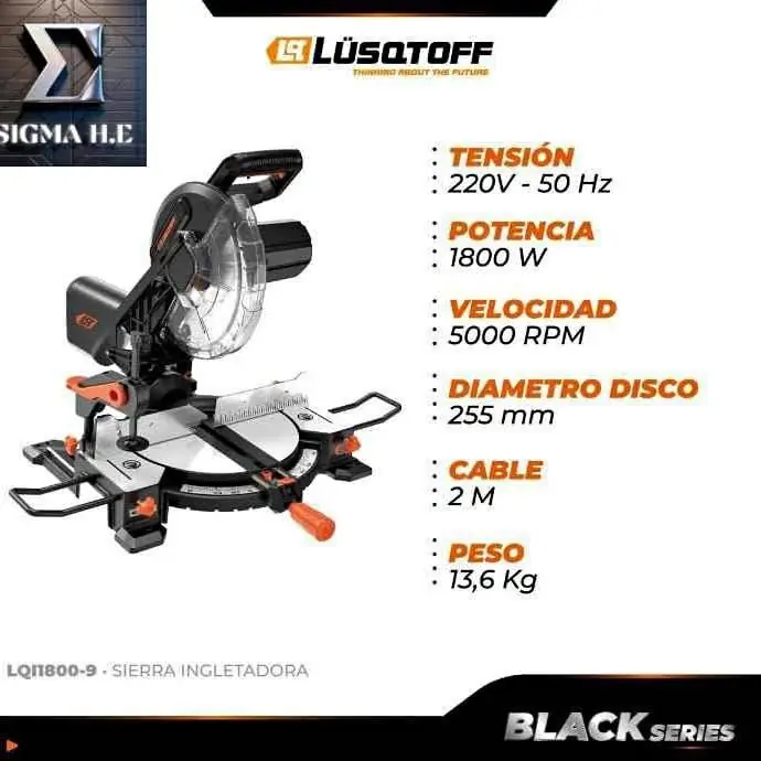 Sierra Ingletadora telescopica de 1800w 255mm Lusqtoff Black Serie