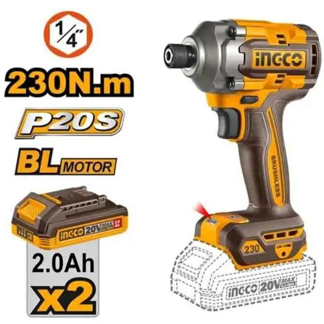 Atornillador de Impacto 230nm 20v Ingco