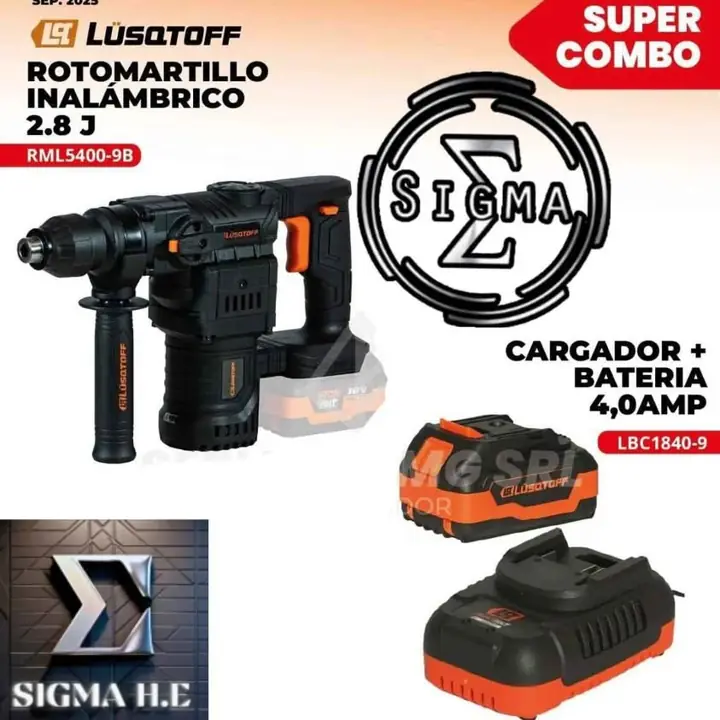 Rotomartillo inalámbrico de 2,8j 18v más cargador y batería 4amps Lusqtoff