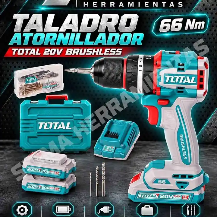 Taladro Percutor inalámbrico 20V BL 2000rpm 66Nm industrial total