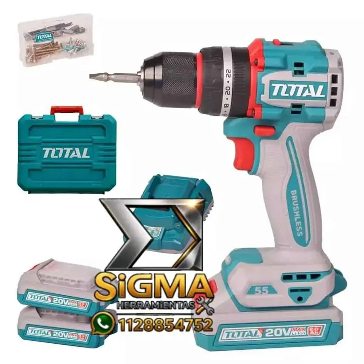 Taladro Percutor Atornillador Total 20v 55Nm Industrial Brushless