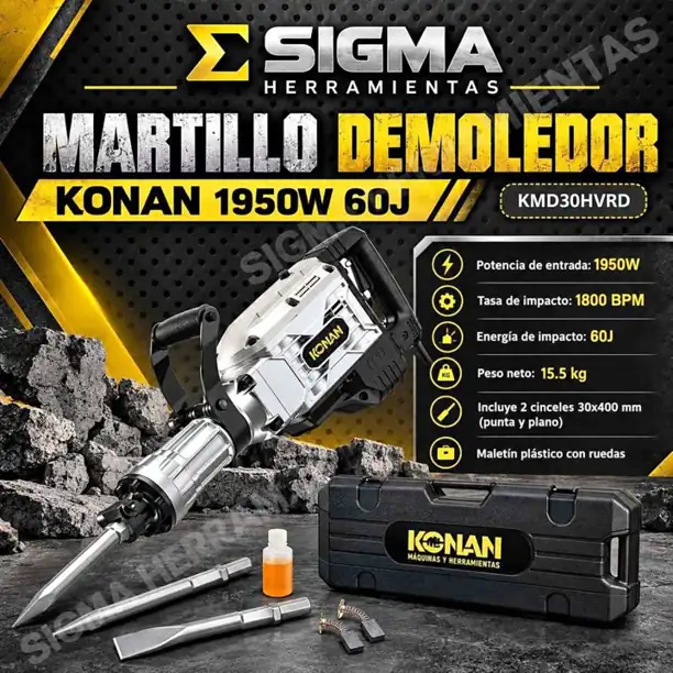Martillo Demoledor Hexagonal 30mm 1950w 60j KONAN