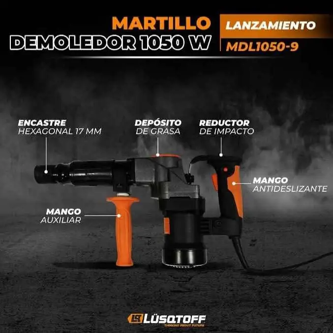 Martillo Demoledor 4 Joules Hexagonal 17mm 1050w Lusqtoff