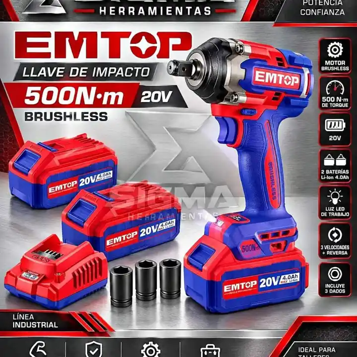 Llave de Impacto 500nm 20v EMTOP