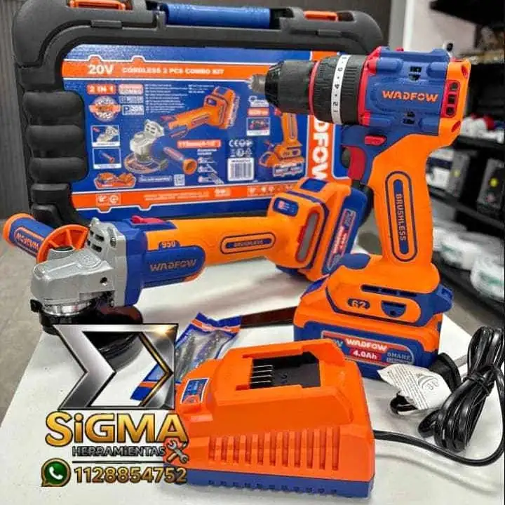 Combo Taladro Percutor 62Nm + Amoladora Inalámbricos Wadfow
