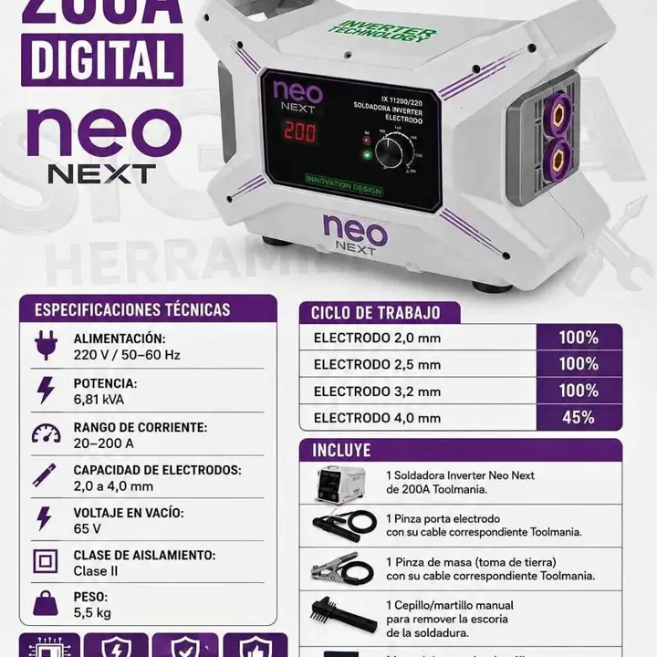 Soldadora Inverter Electrodo 200A Neo NEXT