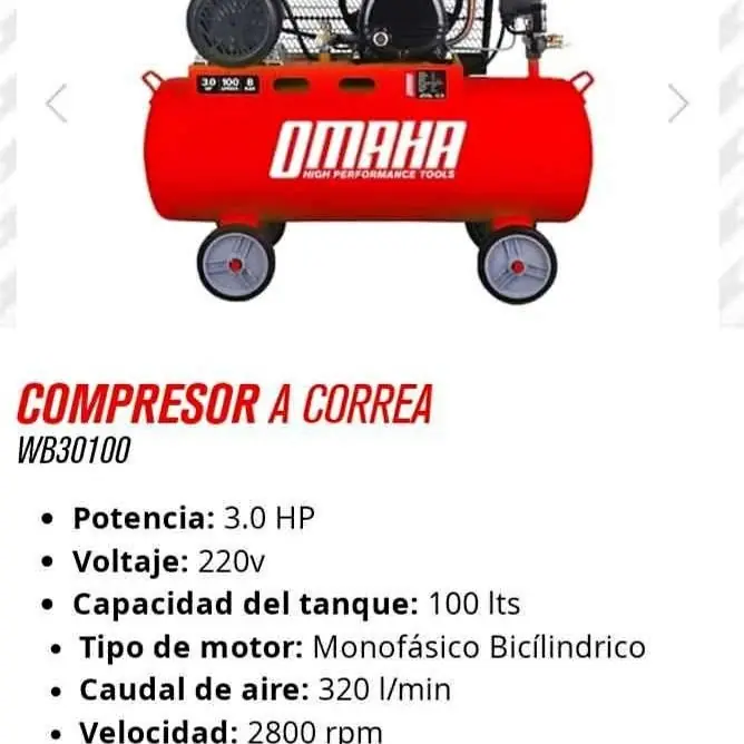 Compresor a correa de 100lts Omaha