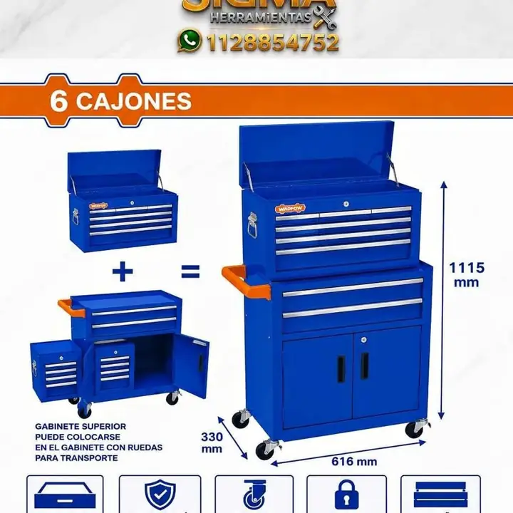 Gabinete Carro Porta Herramientas 6 Cajones Reforzado Wadfow