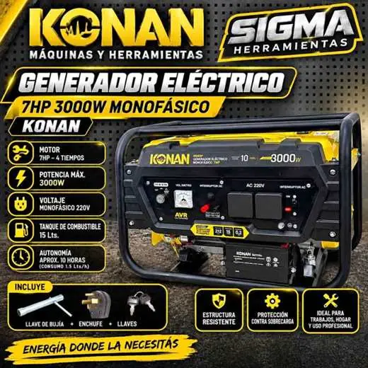 Generador eléctrico konan 3000W – 7 HP monofásico