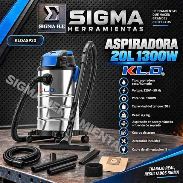 Aspiradora Polvo/Liquido de 20litros 1300w KLD