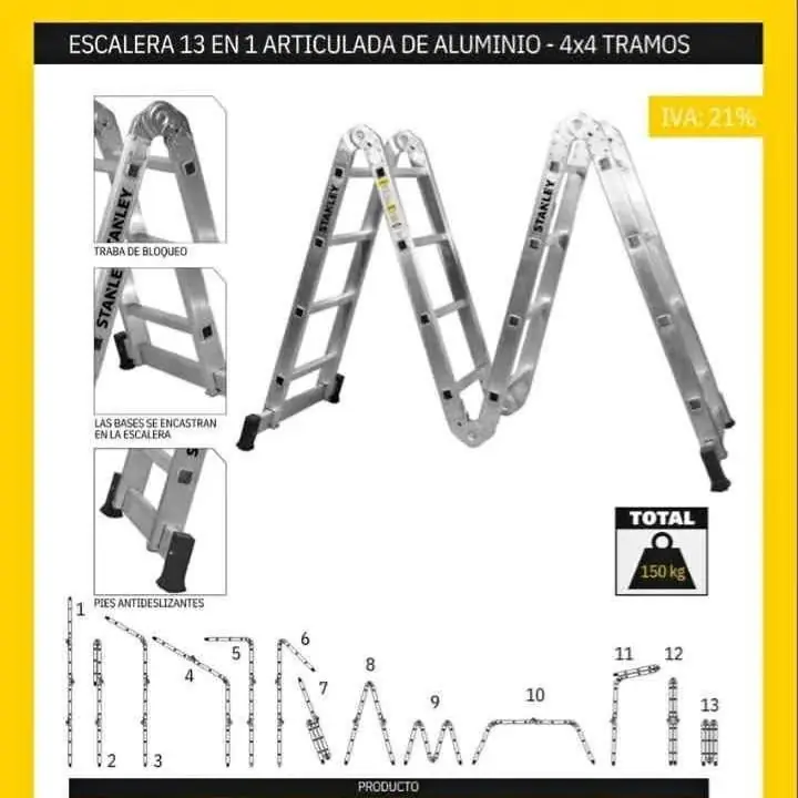 Escalera Stanley Articulada 16 Escalones 4x4 con andamios