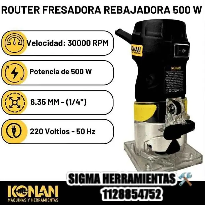 Router Fresadora Rebajadora Una Mano 500w Konan