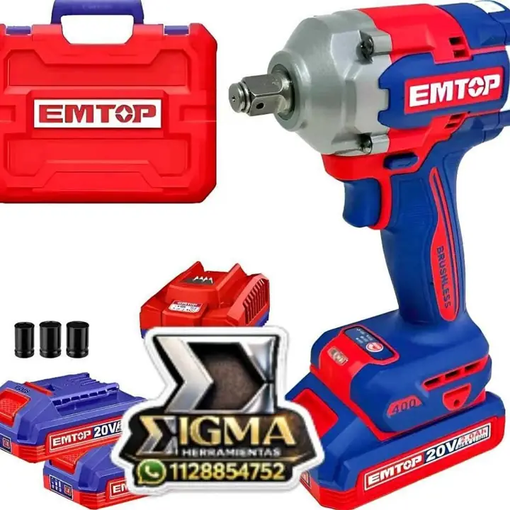 Llave de Impacto 20v Brushless 400nm + 2 bateria EMTOP