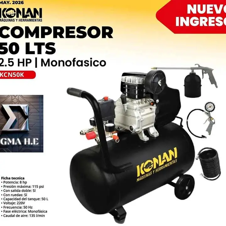 Compresor de 50 litros 2,5hp KONAN