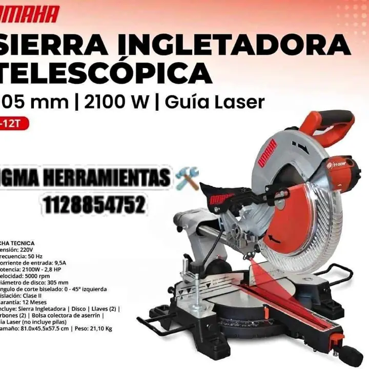 Sierra Ingletadora Telescópica 2100W OMAHA