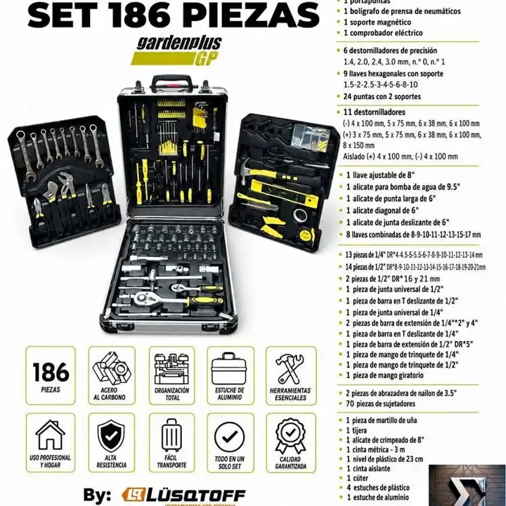 Maletín de Herramientas 186pzs GARDENPLUS