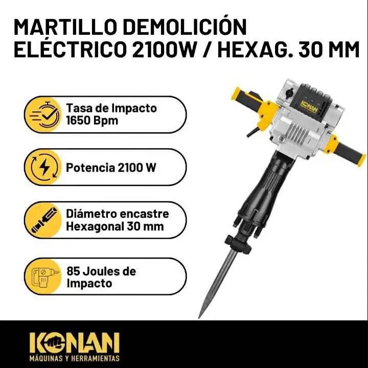 Martillo Demoledor Pavimento Eléctrico Negro 85 Joules 2100w KONAN