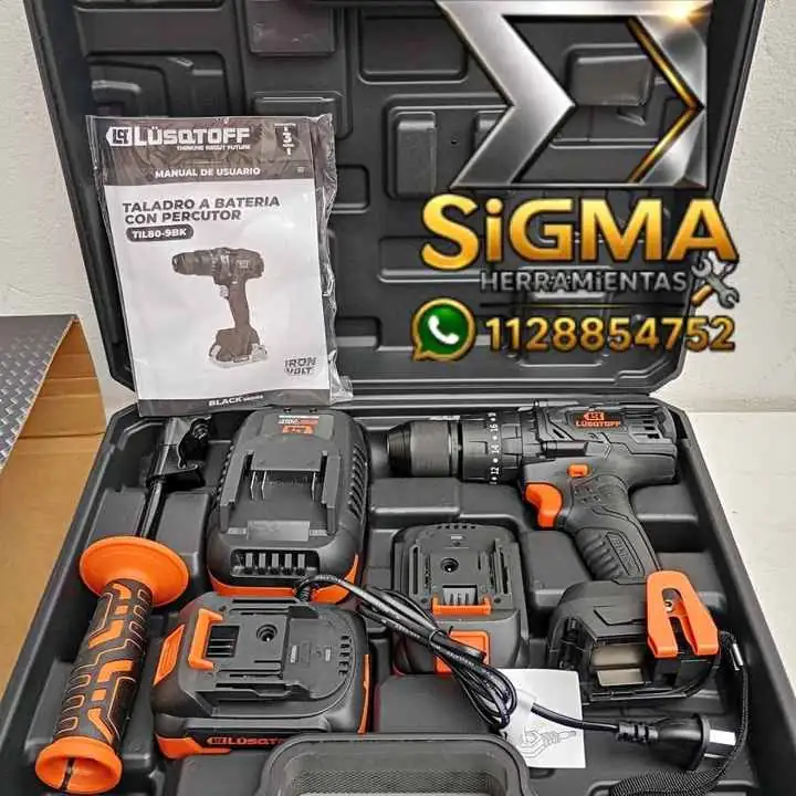 Taladro Atornillador Inalámbrico Lüsqtoff TIL80-9BK con Percutor Brushless 13mm + 2 Baterías + Carga
