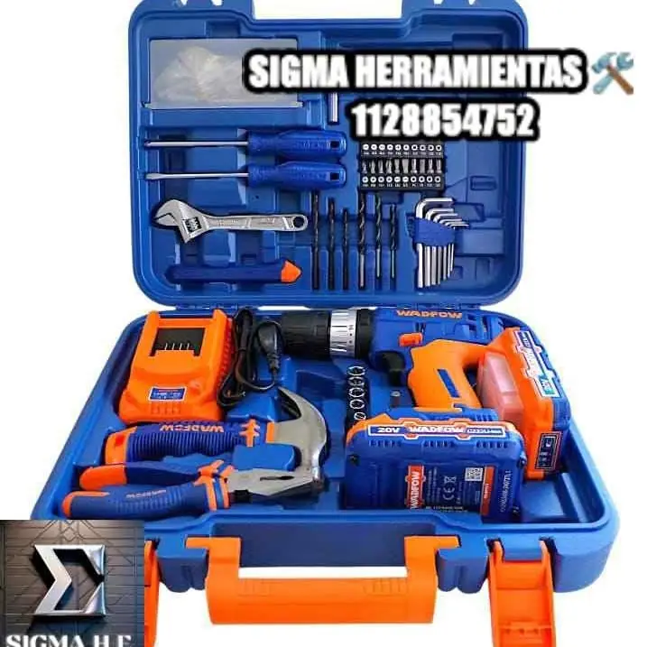 Kit Taladro Inalámbrico + 2 Baterias y Herramientas con maletín Wadfow