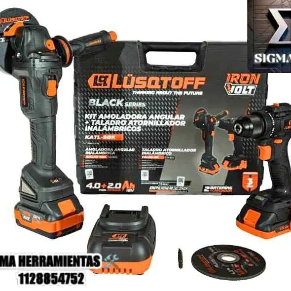 Combo inalámbrico Lusqtoff Black Serie Amoladora Angular + Taladro Atornillador 18V