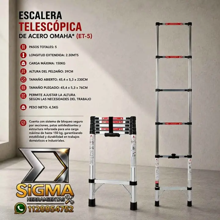 Escalera telescopica 5 escalones de acero Omaha