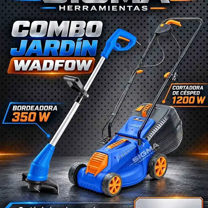 Combo Cortadora de Pasto Césped Eléctrica 1200W + Bordeadora Eléctrica de 350W Wadfow