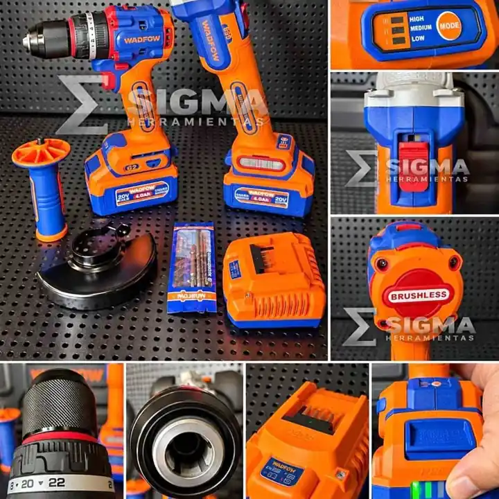 Combo 20V Brushless – Taladro Percutor + Amoladora Wadfow