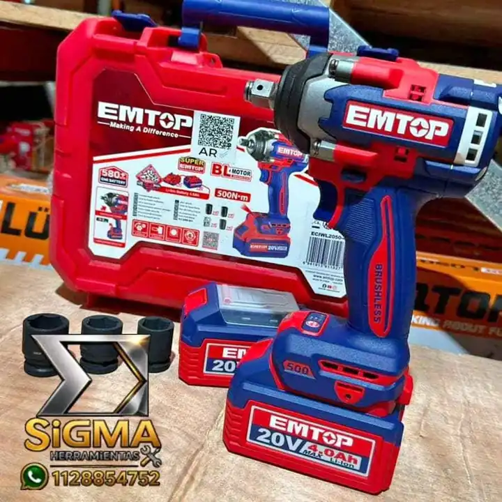 Llave de Impacto inalámbrica 500nm 20v EMTOP