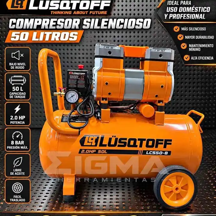 Compresor de Aire 50L sin Aceite Silencioso 2hp Lusqtoff
