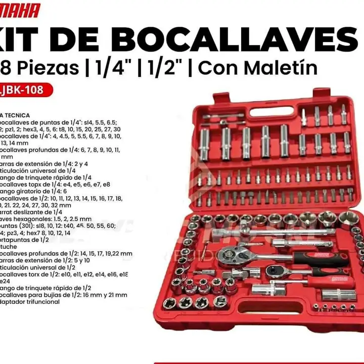 Set de Tubos Bocallaves Omaha 108 Pzs 1/4 y 1/2 PulG