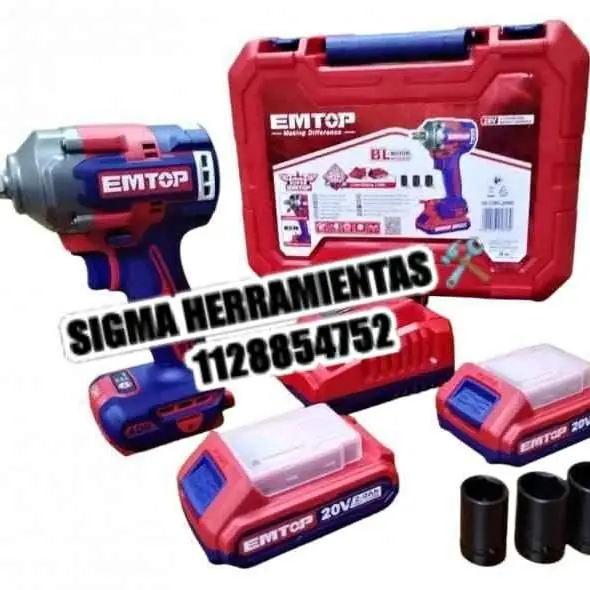 Llave de impacto inalámbrica 20v 400nm + 2bat de 2ah y maletín EMTOP