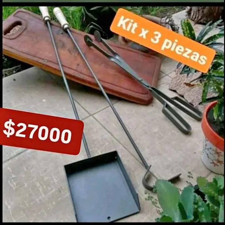Juego parrillero x 3 piezas Palita atizador y pinza