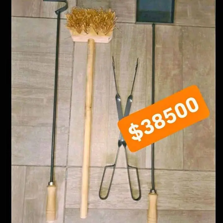 Kit parrillero x 4 piezas Palita atizador Cepillo y pinza