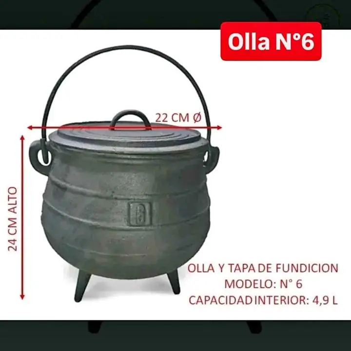 Olla caldero número 6 4.5 litros con tapa de fundicion
