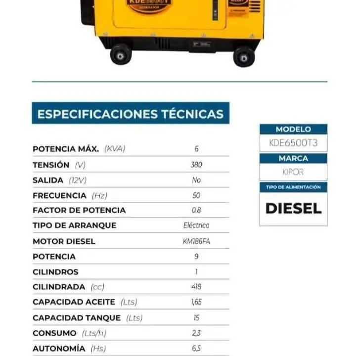 Grupo electrógeno 6.5 kva trifasico diésel, cabinado okm