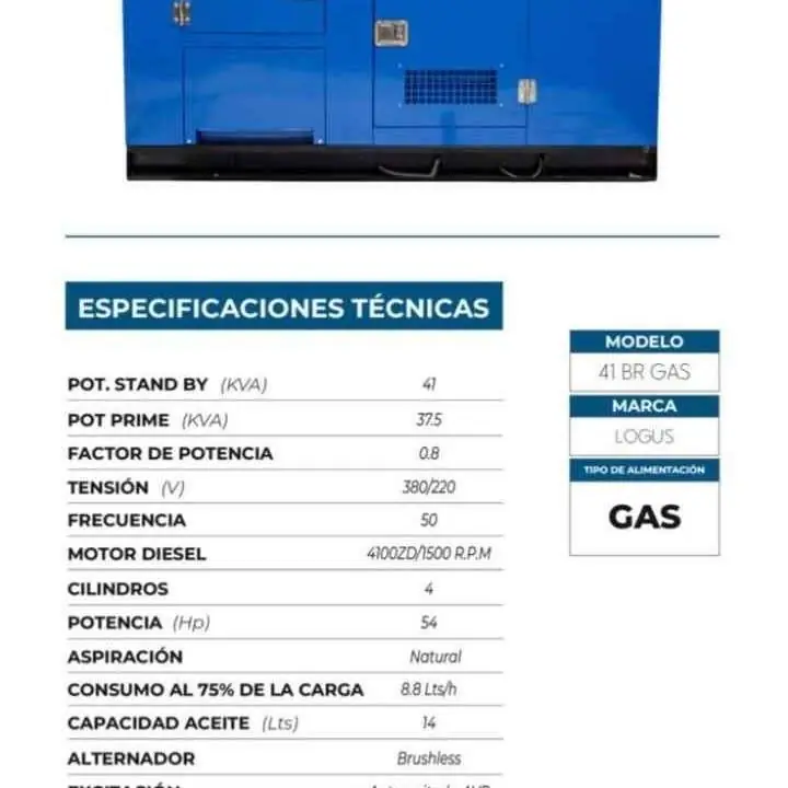 Grupo electrógeno br 41. 37.5 kva a gas trifasico