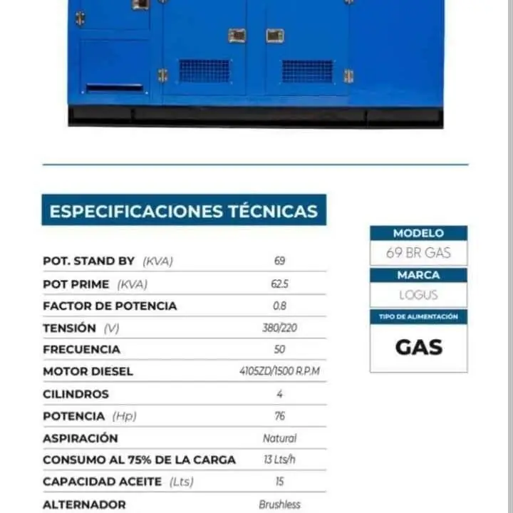 Grupo electrógeno 62 kva trifasico a gas