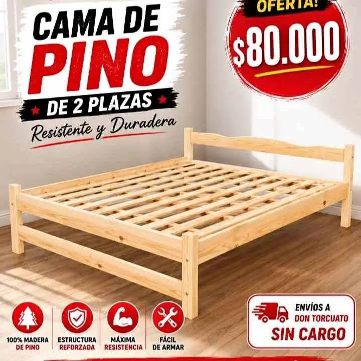 Cama 2 plazas pino# envíos en el día # whatsapp