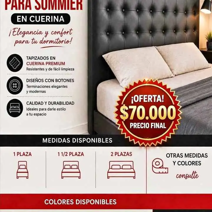 Respaldos sommier # cuerina 140 cm # super calidad