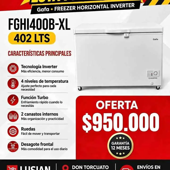Freezer Gafa horizontal 402 lts inverter