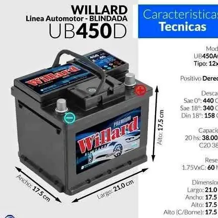 Bateria Willard UB450 12x45 con garantía efectivo $120.000 local av san Pedrito 605 capital federal