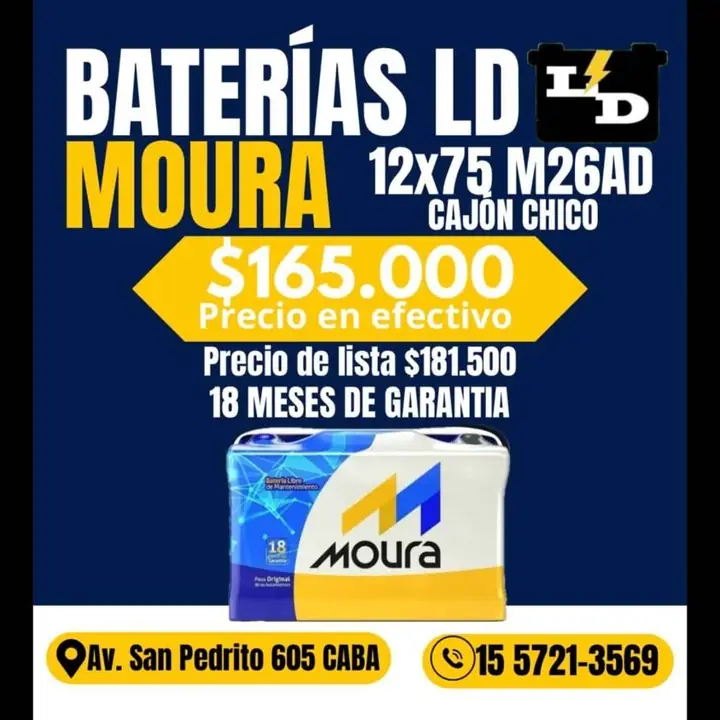 MOURA12 x 75 reforzada entregando la batería usada $165.000 envío colocacion local en flores