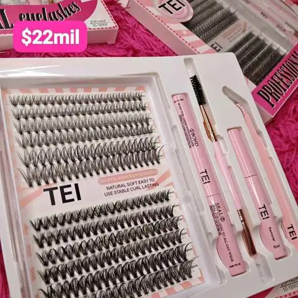 Kit de pestañas TEI con pegamento, sellador y pinza para aplicar, super facil